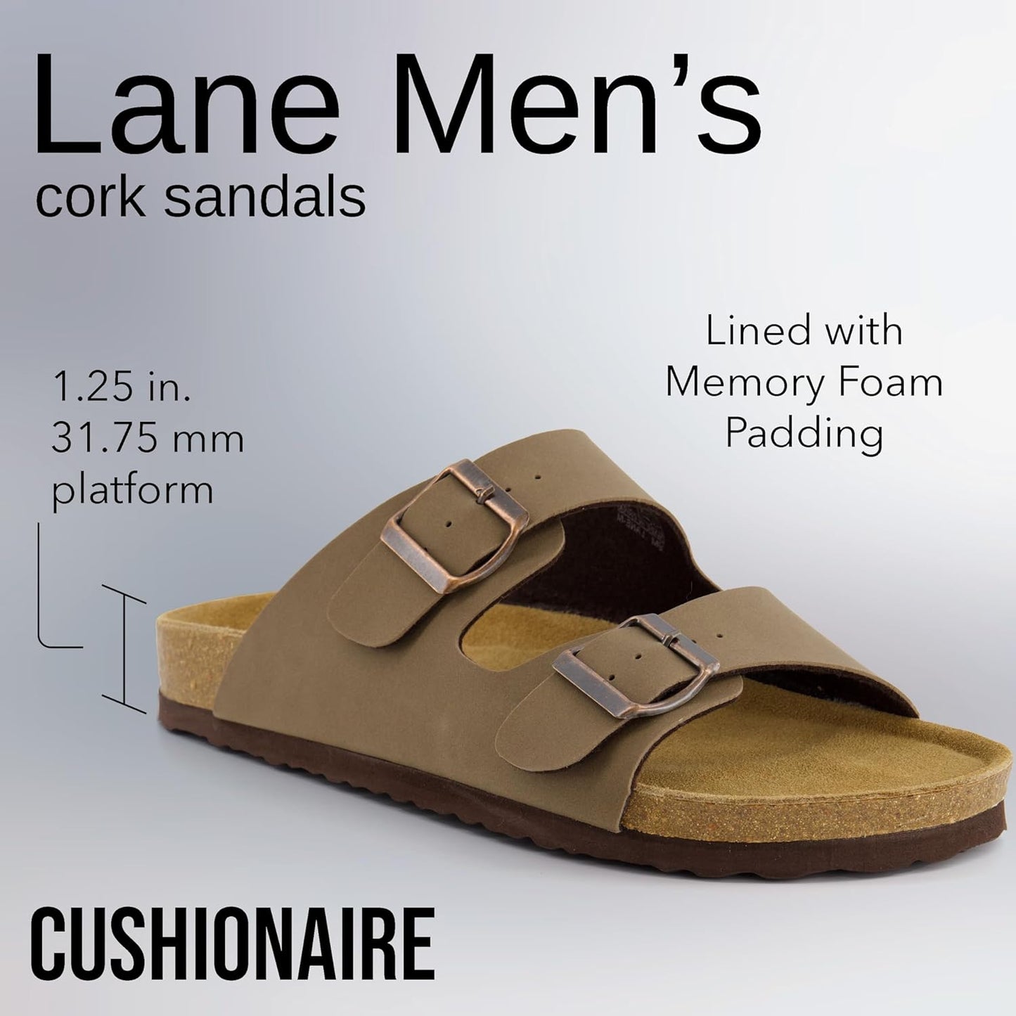 Lane Cork Footbed Mens Sandals, Adjustable Buckle Comfort Slides for Men, Genuine Leather Insole Summer Sandals Men Footwear