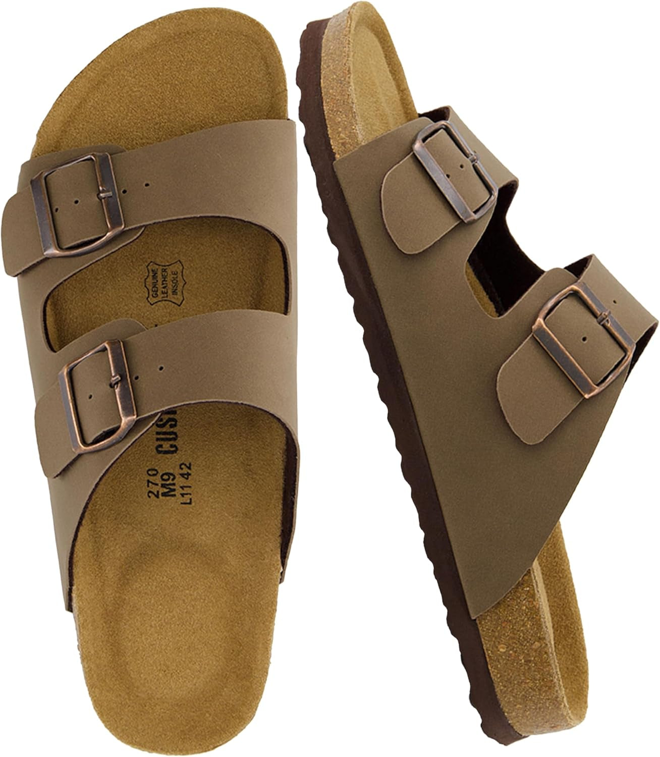 Lane Cork Footbed Mens Sandals, Adjustable Buckle Comfort Slides for Men, Genuine Leather Insole Summer Sandals Men Footwear