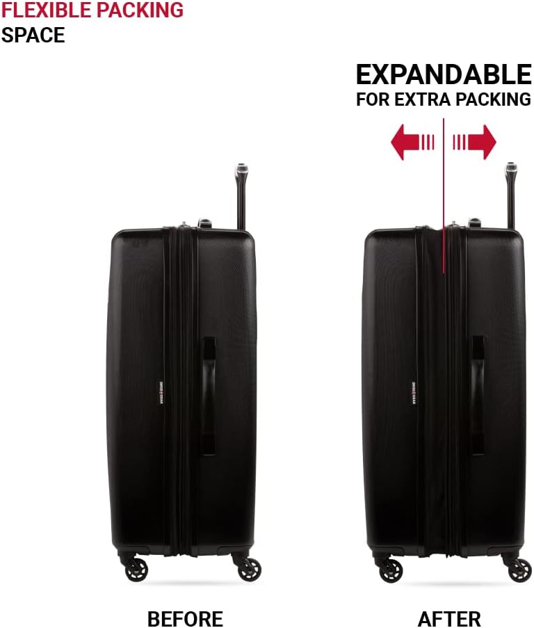 8018 Hardside Expandable Luggage with Spinner Wheels, Black, Checked-Large 27-Inch