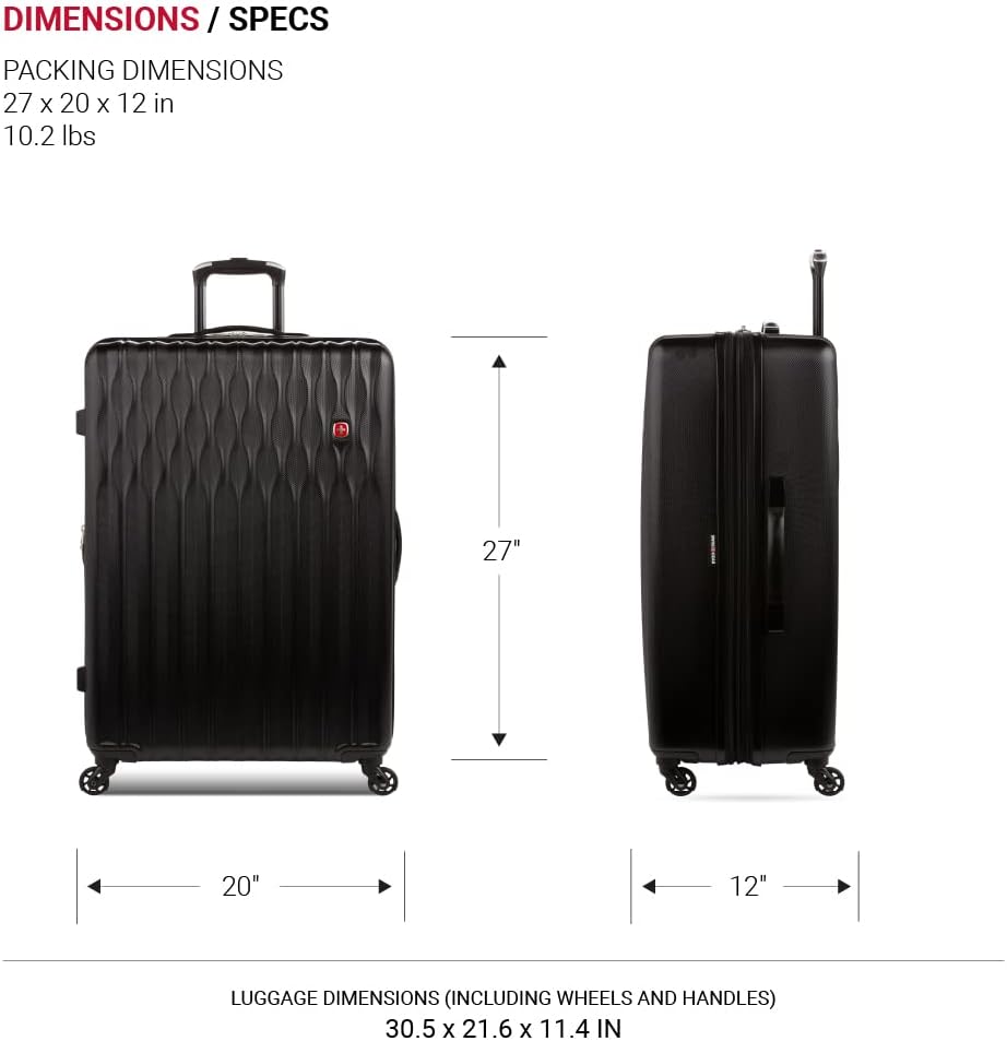 8018 Hardside Expandable Luggage with Spinner Wheels, Black, Checked-Large 27-Inch