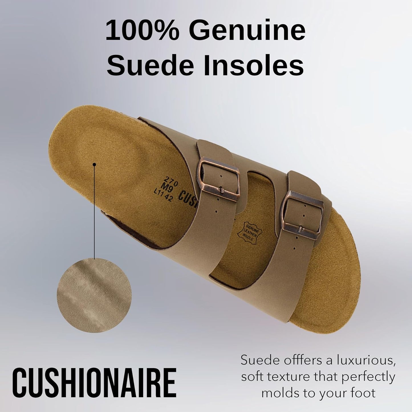 Lane Cork Footbed Mens Sandals, Adjustable Buckle Comfort Slides for Men, Genuine Leather Insole Summer Sandals Men Footwear