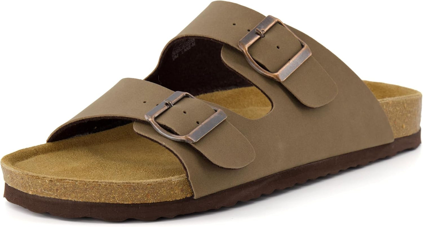Lane Cork Footbed Mens Sandals, Adjustable Buckle Comfort Slides for Men, Genuine Leather Insole Summer Sandals Men Footwear