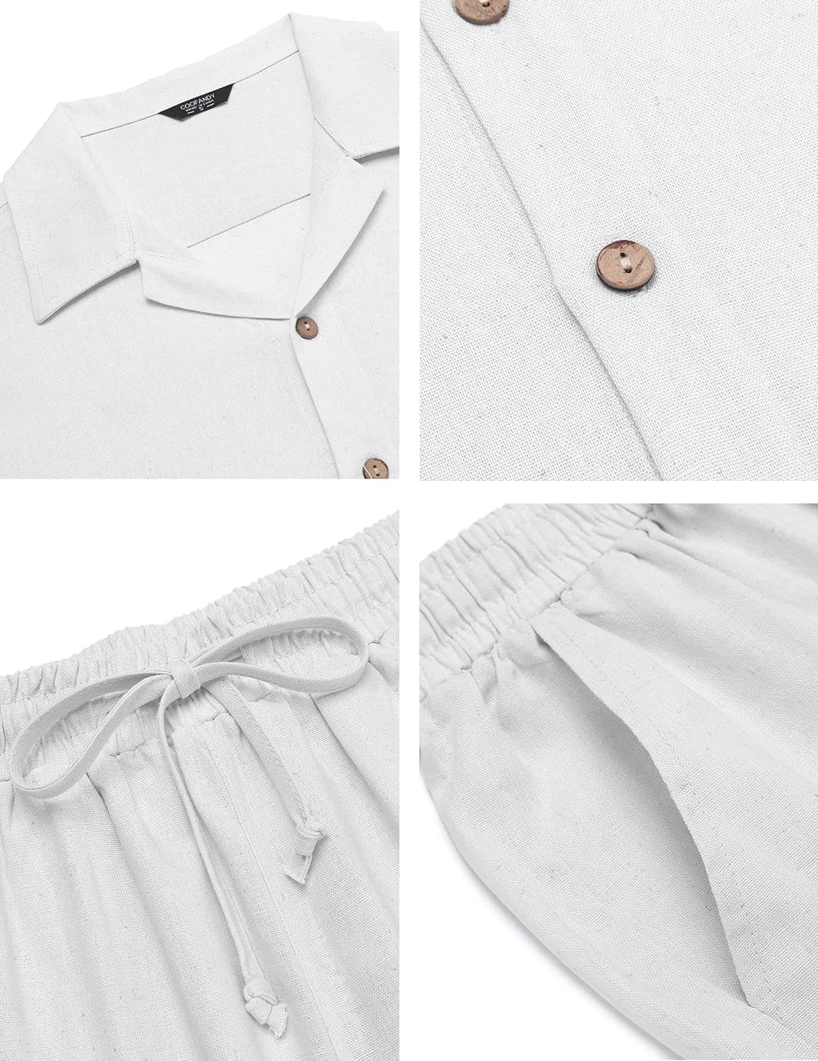 Men 2 Piece Linen Outfit Beach Button down Shirt Casual Loose Pant Sets