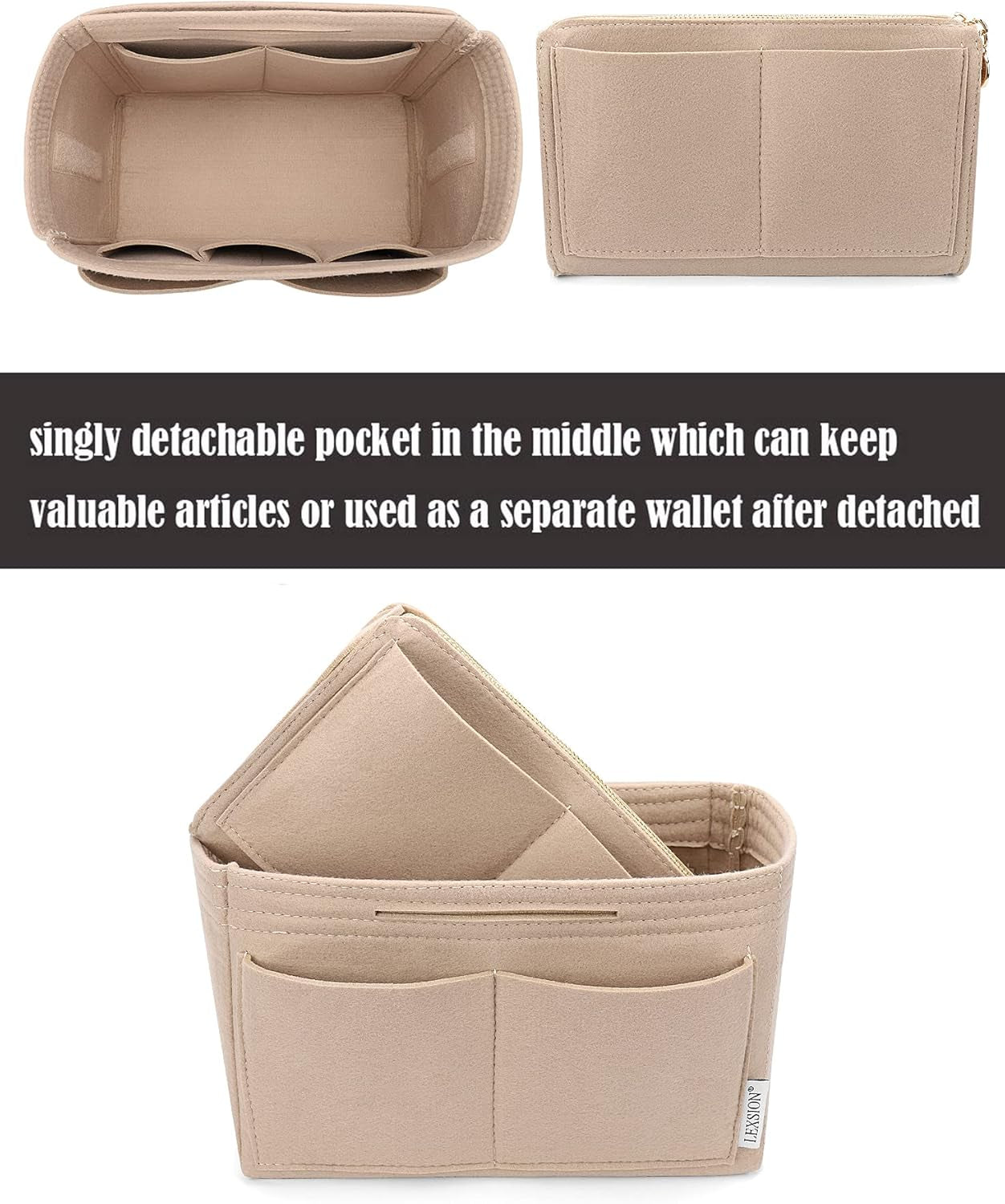 Felt Purse Bag Organizer Insert with Zipper Bag Tote Shaper Fit Speedy Neverful PM MM