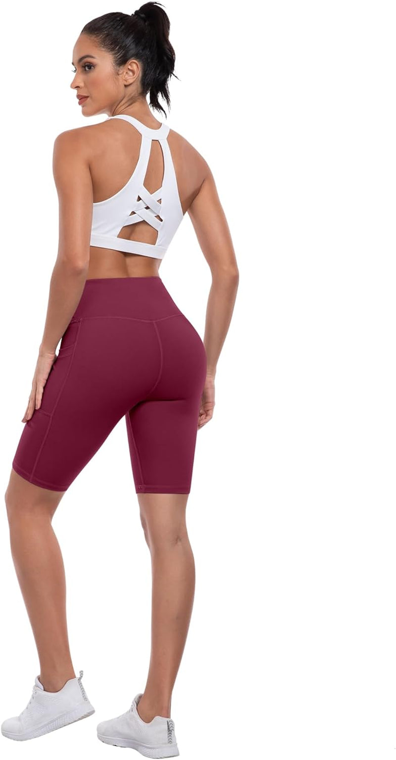 Biker Shorts Women with Pockets - 3"/5"/8" High Waisted Workout Spandex Tummy Control Gym Running Yoga Shorts