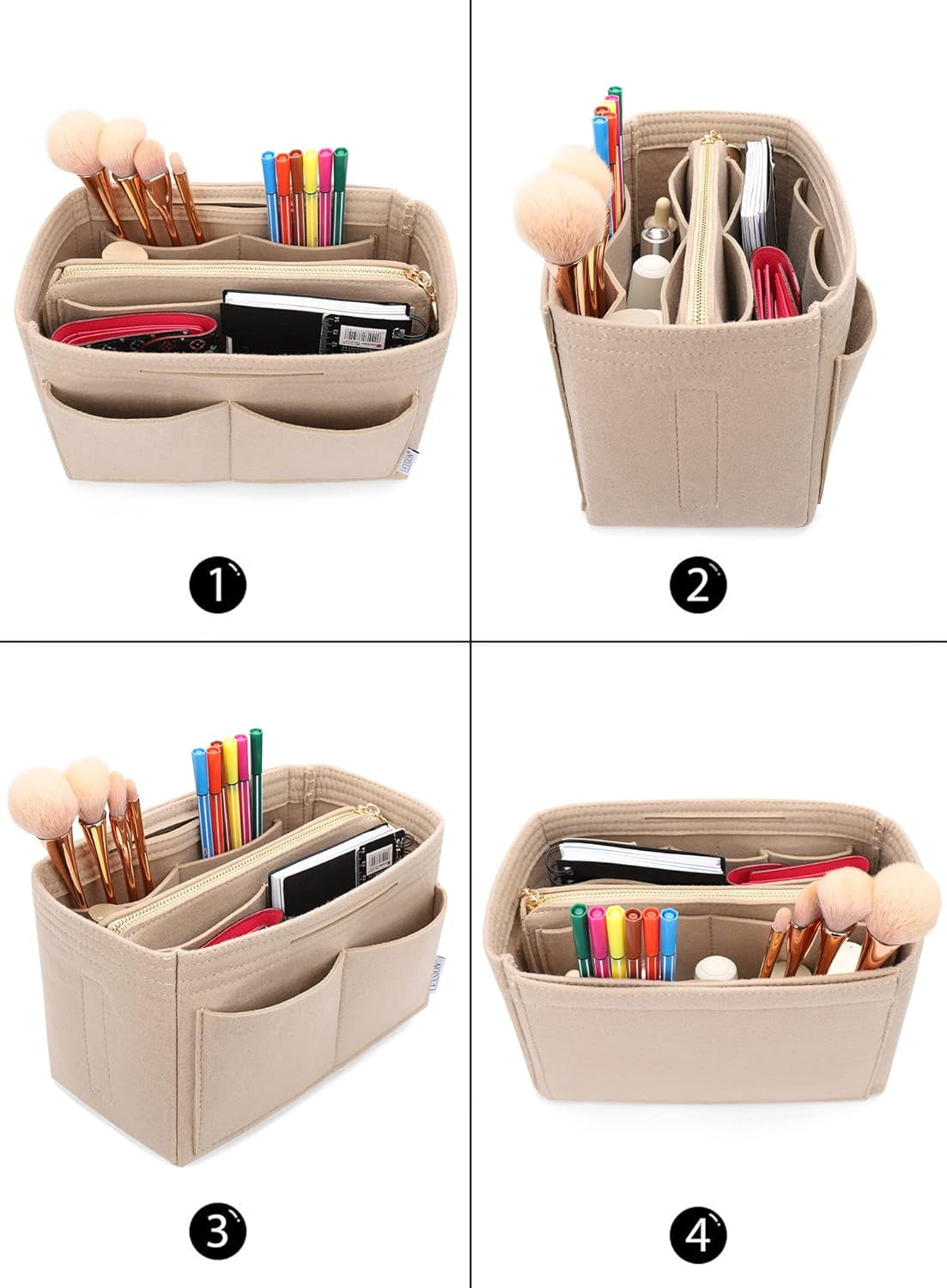 Felt Purse Bag Organizer Insert with Zipper Bag Tote Shaper Fit Speedy Neverful PM MM