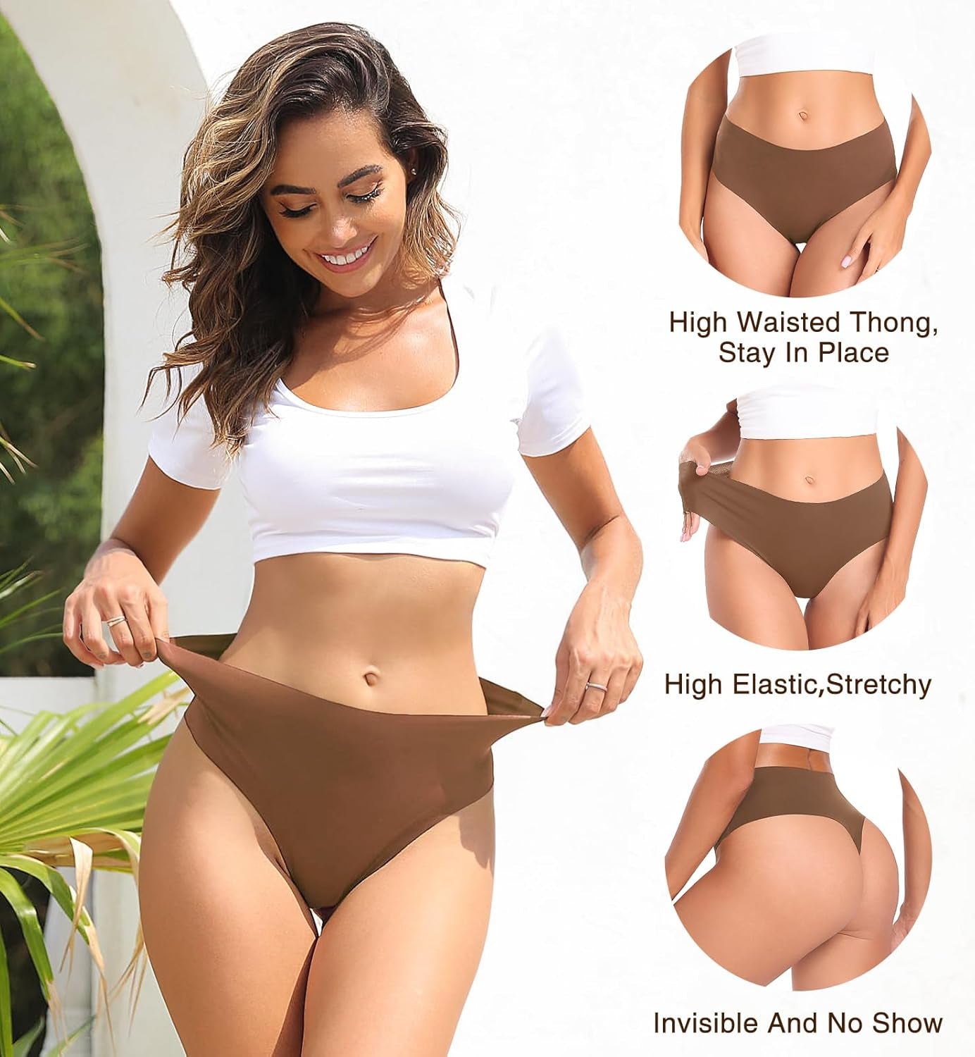 Womens Underwear High Waisted Seamless Thongs for Women Breathable No Show Panties for Ladies 6 Pack