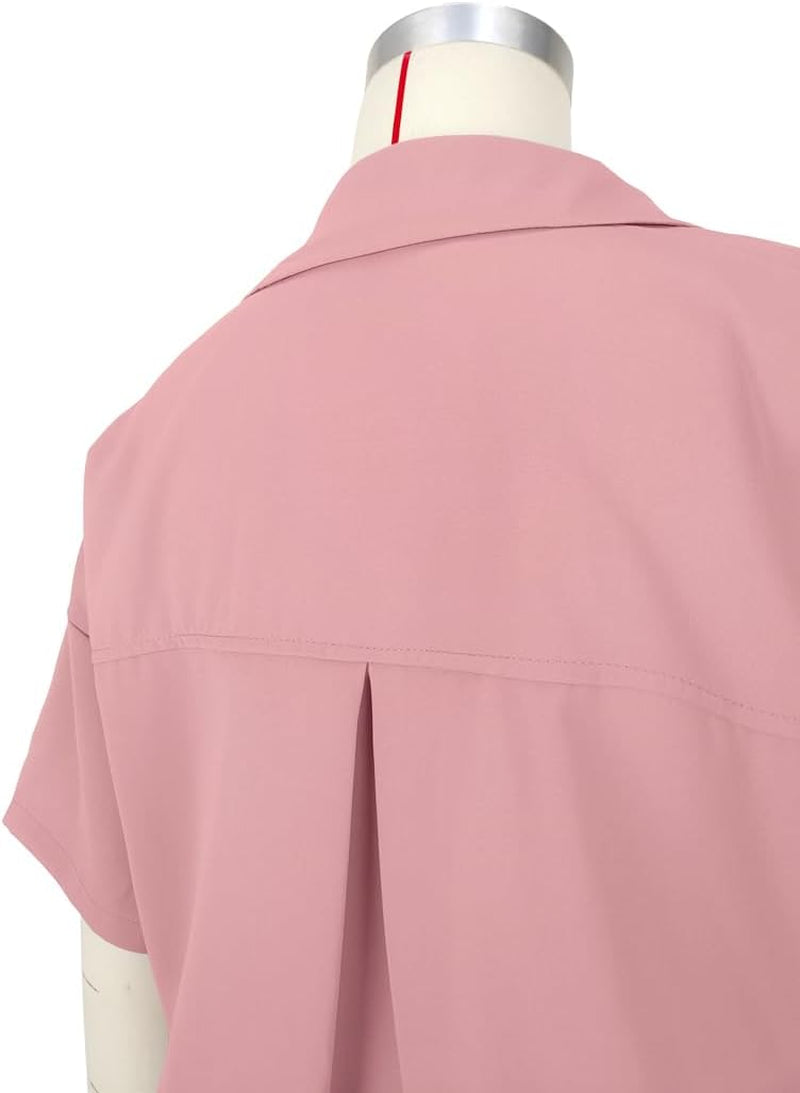 2 Piece Outfits for Women Summer Casual Short Sleeve Button down Tops Blouses Shirts and Shorts Set with Pockets Romper