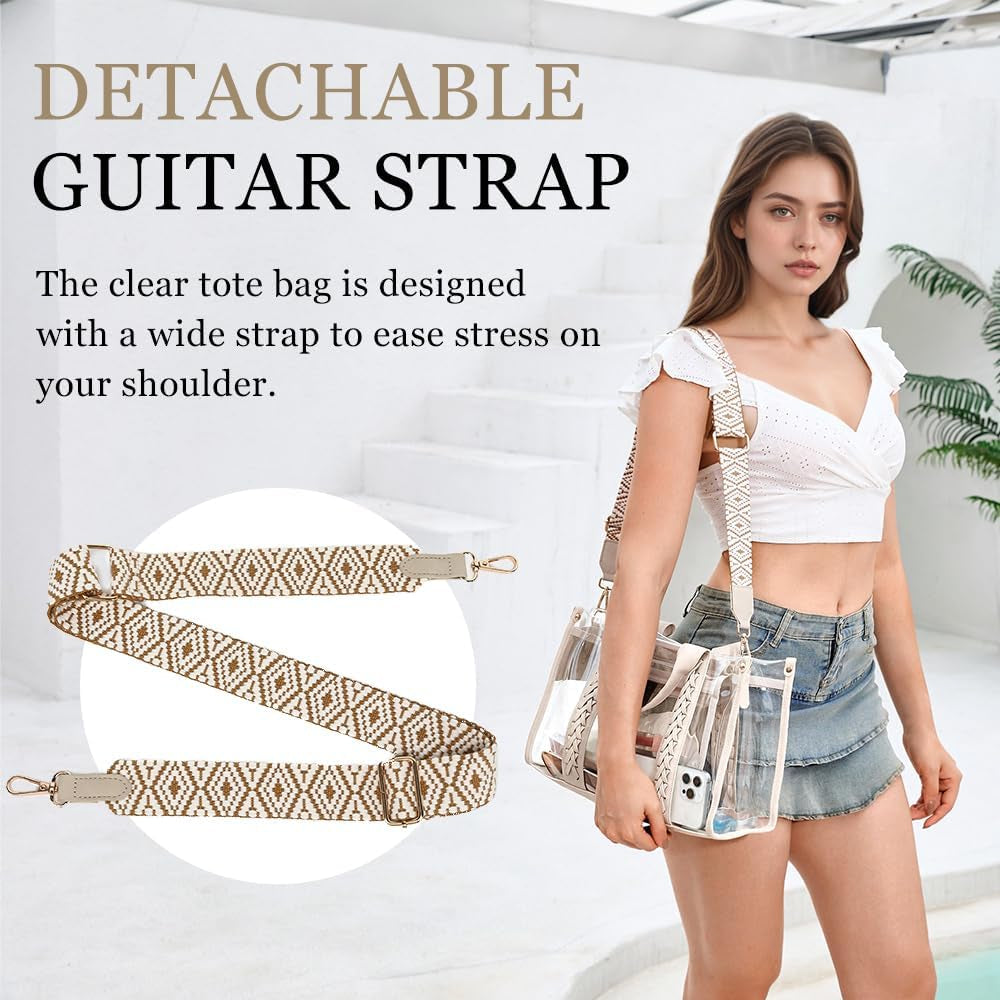 Clear Tote Bag for Women Stadium Approved Woven Crossbody Handbag Clear Purse for Stadium Events, Concert, Work & Beach