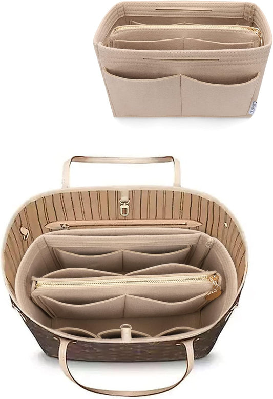 Felt Purse Bag Organizer Insert with Zipper Bag Tote Shaper Fit Speedy Neverful PM MM