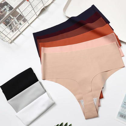 Womens Underwear High Waisted Seamless Thongs for Women Breathable No Show Panties for Ladies 6 Pack