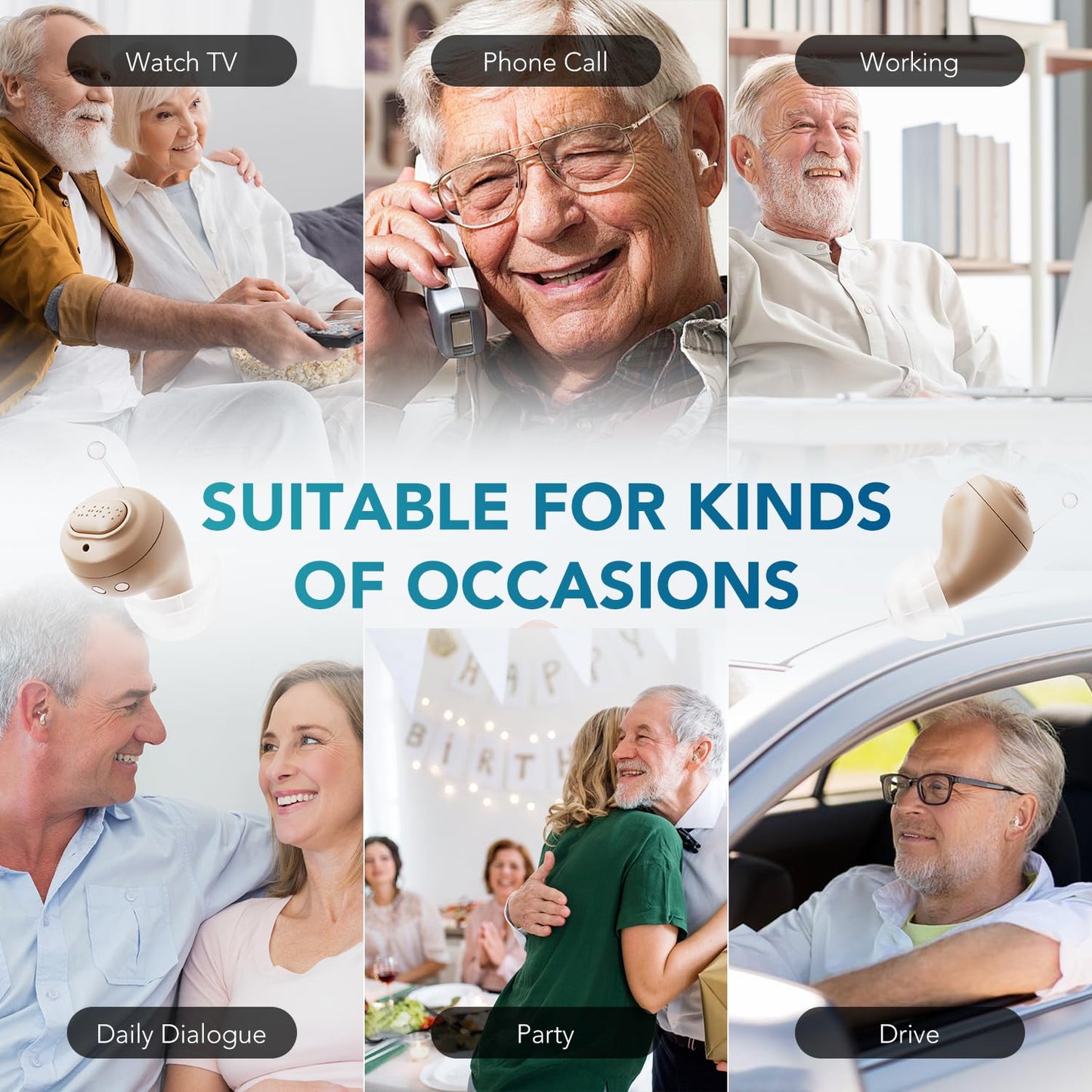 OTC Hearing Aids for Seniors, Rechargeable Hearing Aid Amplifiers Devices with Noise Cancelling Clear Sound, Superior Sound Quality for Adults Women Men Hearing Loss, Auto On/Off