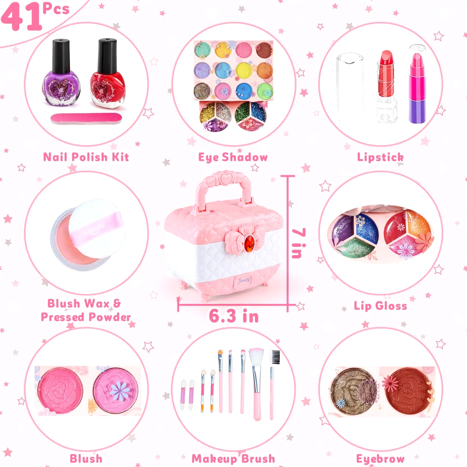 Kids Makeup Toy Kit for Girls, Washable Makeup Set Toy with Real Cosmetic Case for Little Girl, Pretend Play Makeup Beauty Set B