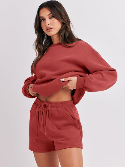 Women 2 Piece Outfits Sweat Shorts Sets 2025 Oversized Casual Lounge Matching Set Sweatsuit Tracksuit Clothes