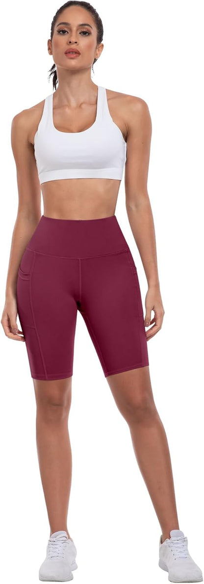 Biker Shorts Women with Pockets - 3"/5"/8" High Waisted Workout Spandex Tummy Control Gym Running Yoga Shorts