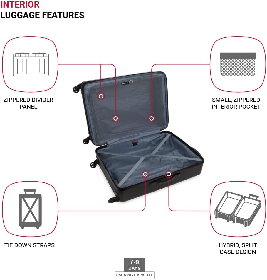 8018 Hardside Expandable Luggage with Spinner Wheels, Black, Checked-Large 27-Inch