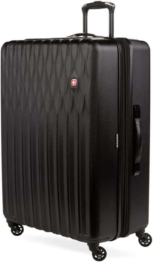 8018 Hardside Expandable Luggage with Spinner Wheels, Black, Checked-Large 27-Inch