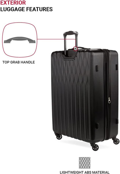 8018 Hardside Expandable Luggage with Spinner Wheels, Black, Checked-Large 27-Inch
