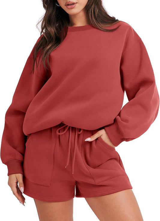 Women 2 Piece Outfits Sweat Shorts Sets 2025 Oversized Casual Lounge Matching Set Sweatsuit Tracksuit Clothes