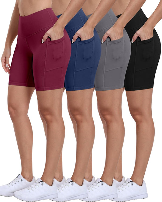 Biker Shorts Women with Pockets - 3"/5"/8" High Waisted Workout Spandex Tummy Control Gym Running Yoga Shorts