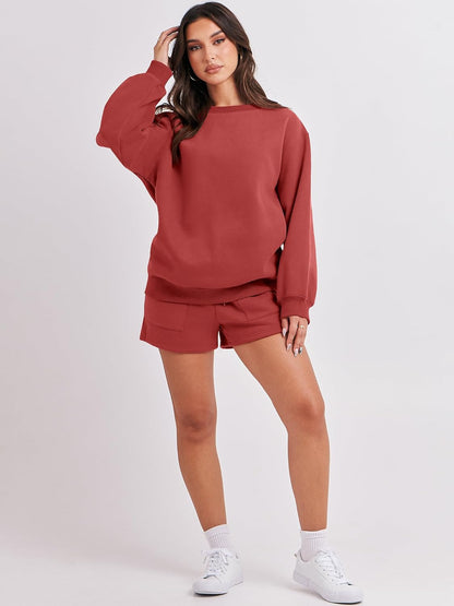 Women 2 Piece Outfits Sweat Shorts Sets 2025 Oversized Casual Lounge Matching Set Sweatsuit Tracksuit Clothes
