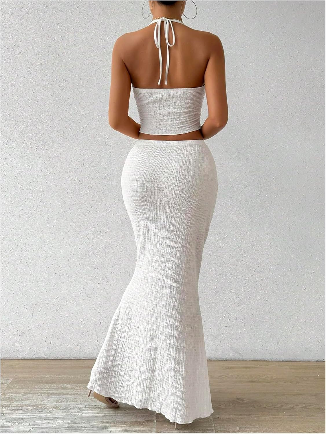 Women'S Two Piece Outfits Twist Front Halter Cami Tops and Skirt Summer Set