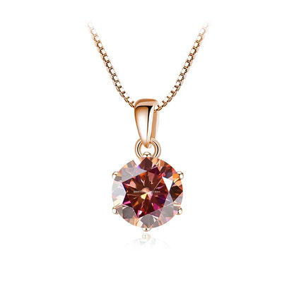Butterflykiss 6.5mm 1.0 Carat D Moissanite Necklaces Rose Gold Plated Pendant Original Real S925 Silver Chain Jewelry For Women