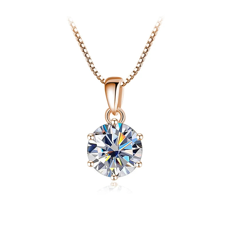 Butterflykiss 6.5mm 1.0 Carat D Moissanite Necklaces Rose Gold Plated Pendant Original Real S925 Silver Chain Jewelry For Women