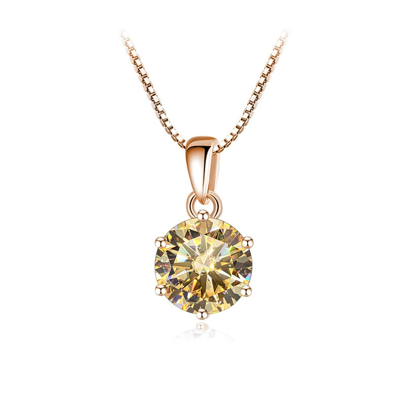 Butterflykiss 6.5mm 1.0 Carat D Moissanite Necklaces Rose Gold Plated Pendant Original Real S925 Silver Chain Jewelry For Women