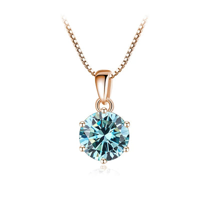 Butterflykiss 6.5mm 1.0 Carat D Moissanite Necklaces Rose Gold Plated Pendant Original Real S925 Silver Chain Jewelry For Women