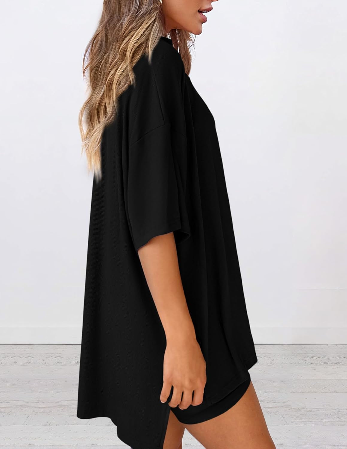 Women'S Two Piece Lounge Set 2025 Summer Casual Oversized Shirts Biker Shorts Matching Airport Travel Outfit