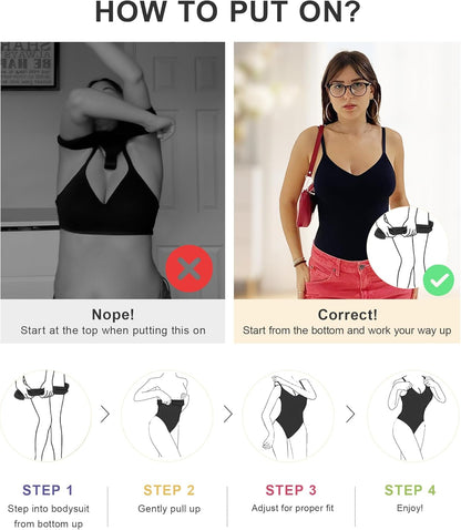 Women'S Shapewear Bodysuit Tummy Control Body Shaper Seamless Sculpting Snatched Waist Body Suit