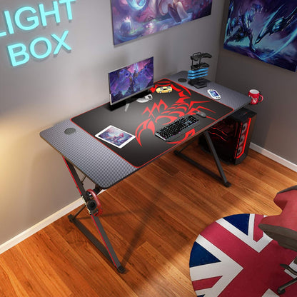 47'' Gaming Desk, X-Shape Computer Desk with Free Mouse Pad, Cup Holder& Headphone Hook & Controller Stand, Gamer Workstation for Home Office, Black