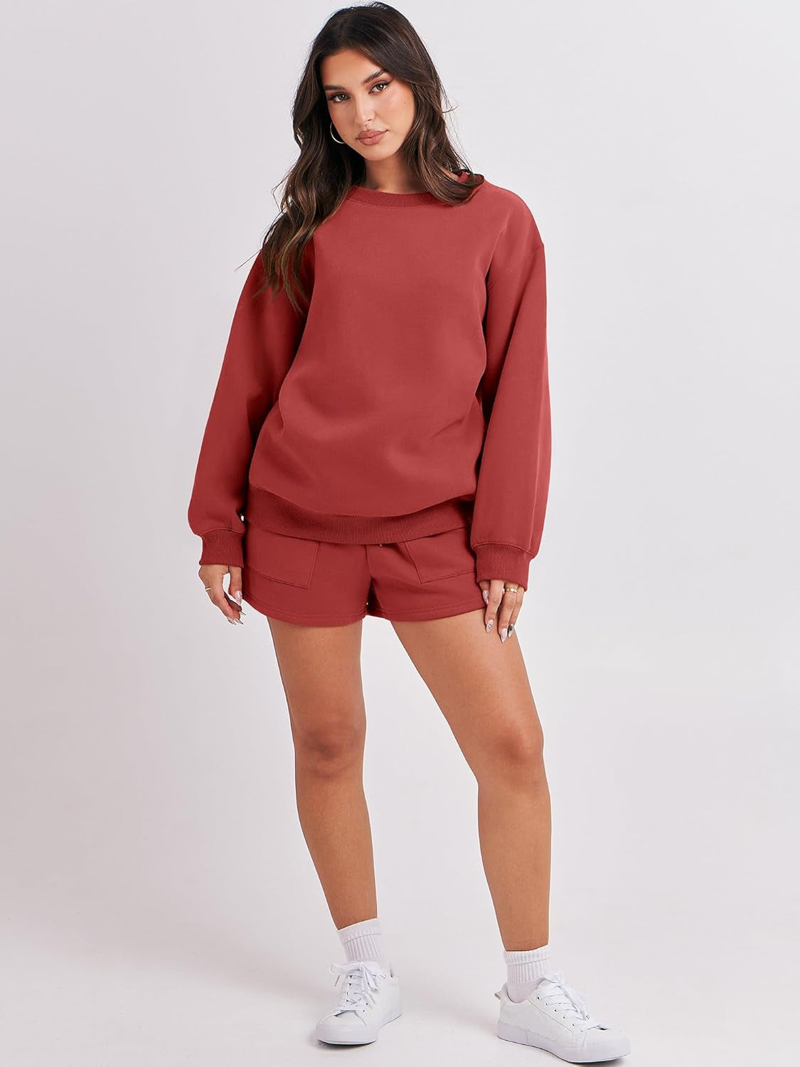 Women 2 Piece Outfits Sweat Shorts Sets 2025 Oversized Casual Lounge Matching Set Sweatsuit Tracksuit Clothes