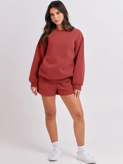 Women 2 Piece Outfits Sweat Shorts Sets 2025 Oversized Casual Lounge Matching Set Sweatsuit Tracksuit Clothes