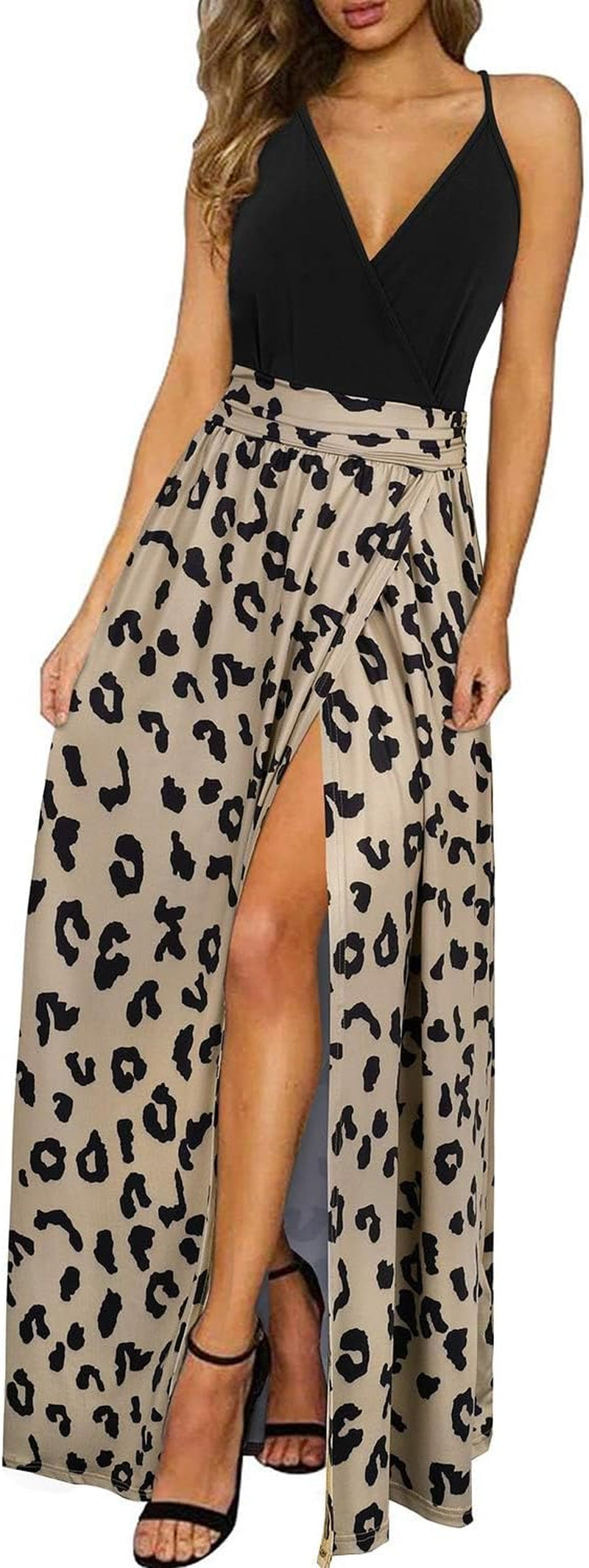 Women Summer 2025 Maxi Dress Vacation Floral Spaghetti Strap Spring Casual Boho Split Beach Long Flowy Sundress