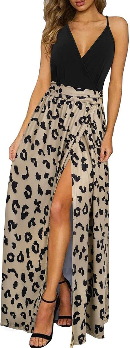 Women Summer 2025 Maxi Dress Vacation Floral Spaghetti Strap Spring Casual Boho Split Beach Long Flowy Sundress