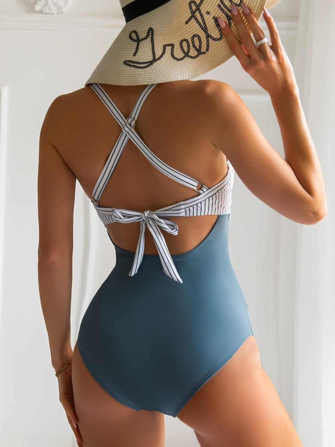 Women'S One Piece Swimsuits Tummy Control Cutout High Waisted Bathing Suit Wrap Tie Back 1 Piece Swimsuit