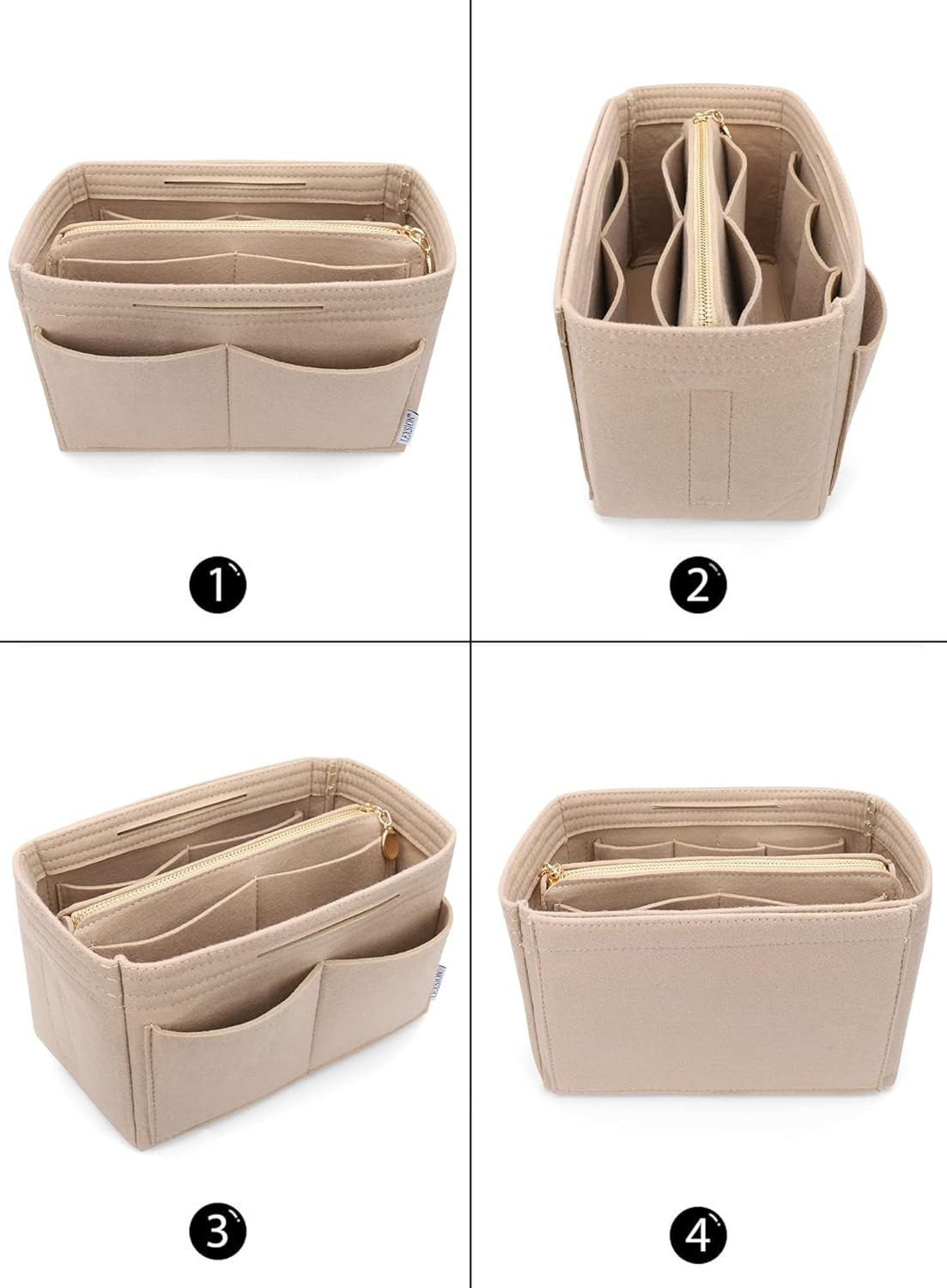Felt Purse Bag Organizer Insert with Zipper Bag Tote Shaper Fit Speedy Neverful PM MM