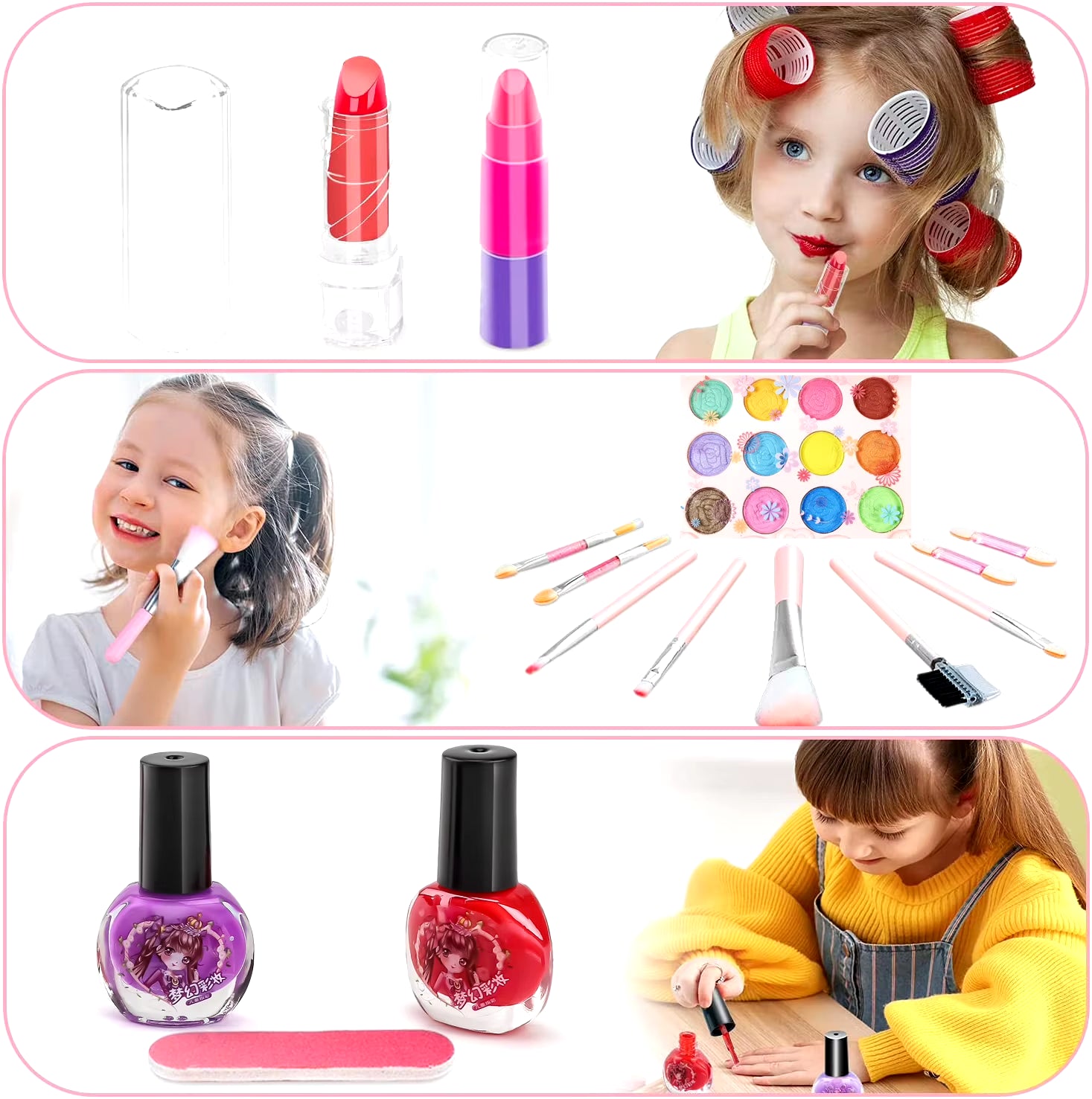 Kids Makeup Toy Kit for Girls, Washable Makeup Set Toy with Real Cosmetic Case for Little Girl, Pretend Play Makeup Beauty Set B