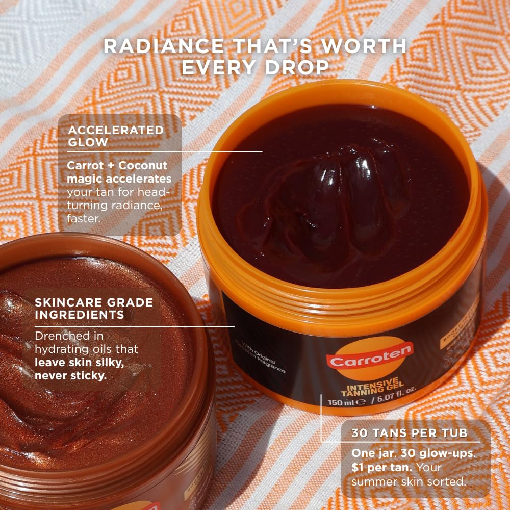 Intensive Tanning Gel | Browning Tan Accelerator | Non-Greasy, Water-Resistant with Carrot and Coconut Oil | Vitamin a & E for Moisture & Hydration | Made in Greece | 5 Fl Oz